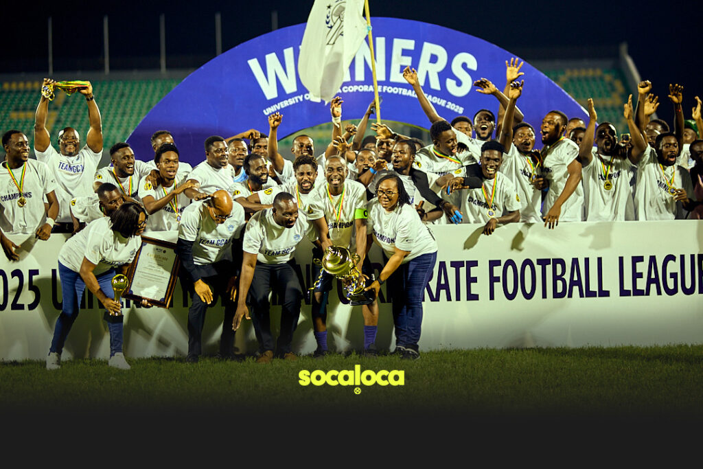 Winners of the maiden edition University of Ghana Corporate Football League, setting a new standard for corporate sports management celebrating